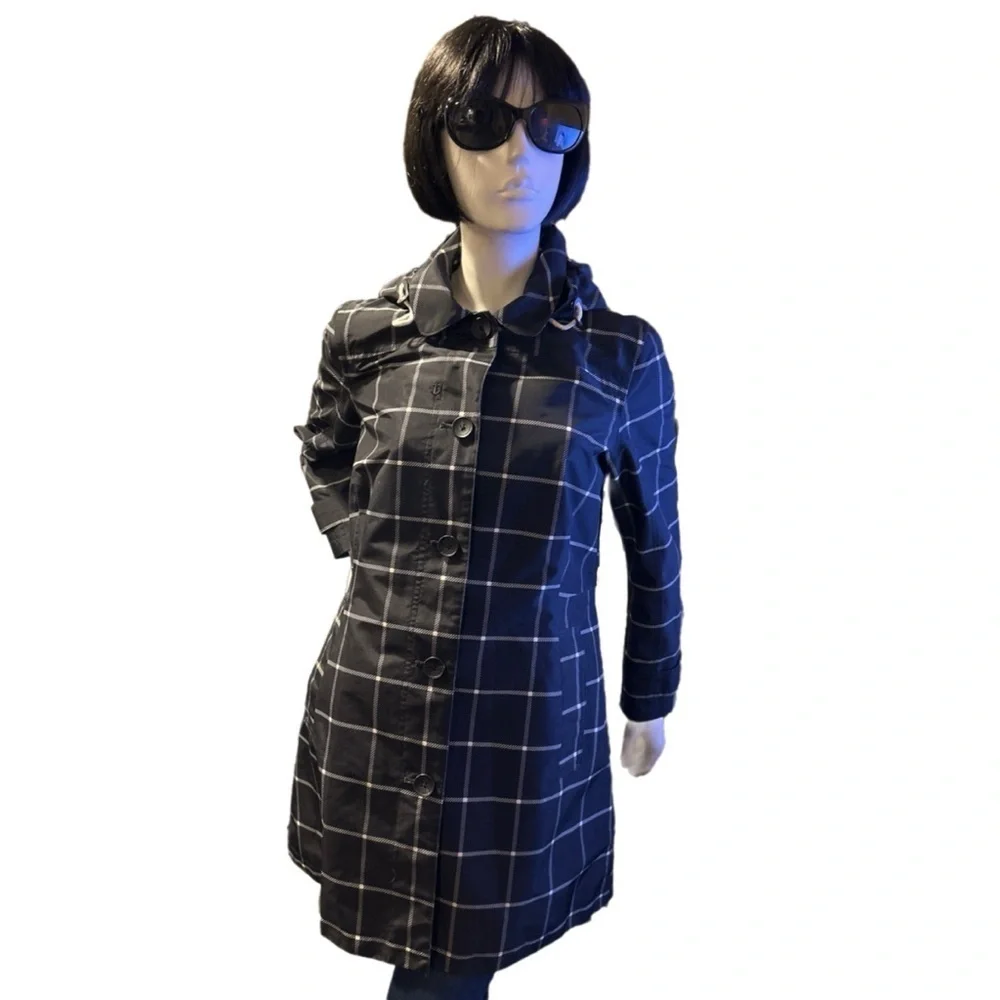 Lands' End Windowpane Raincoat w/Removable Hood, Size M